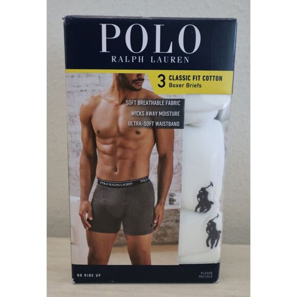 Polo Ralph Lauren NCBBP3 Men's Sz XL White 3-pk Classic Fit Cotton Boxer Briefs - Picture 1 of 4